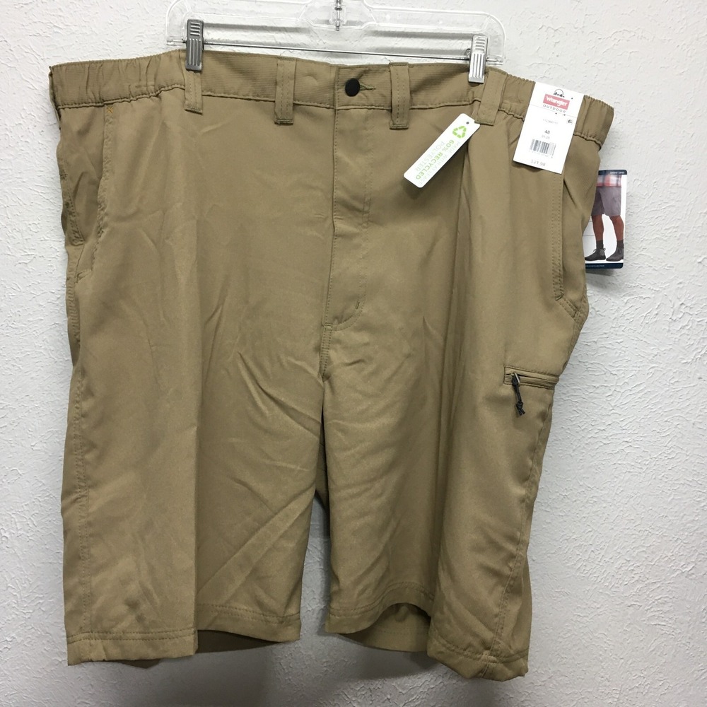 Wrangler Field Utility Shorts Mens 42 Beige‎ Relaxed Fit Zipper Cargo 10" Inseam